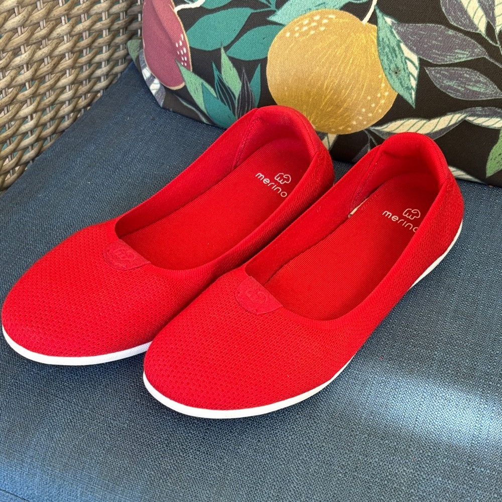 Merinos Red Knit Ballet Flats - Comfortable Women's Slip-Ons